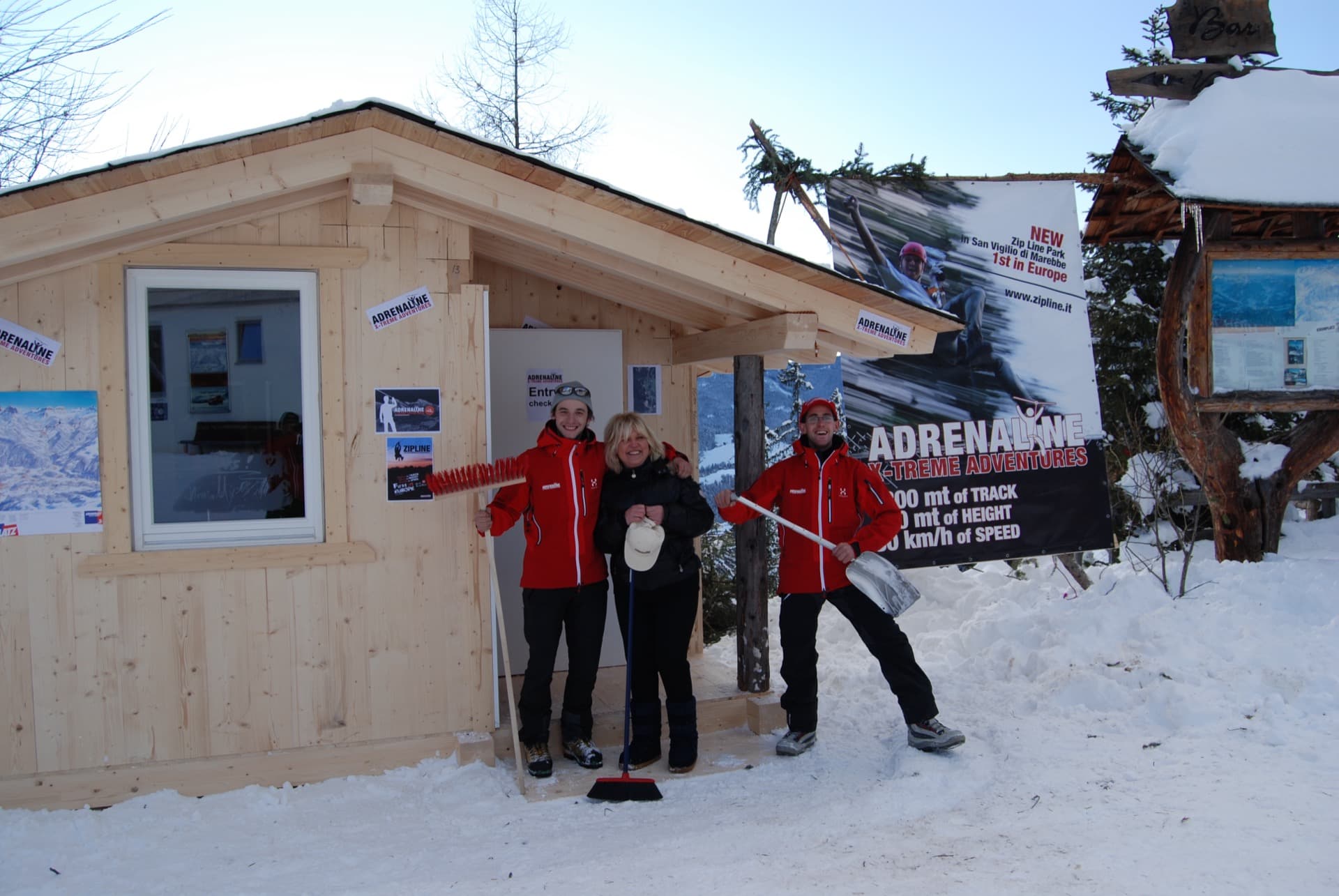 Adrenaline Constructions team installing zipline infrastructure in the Dolomites
