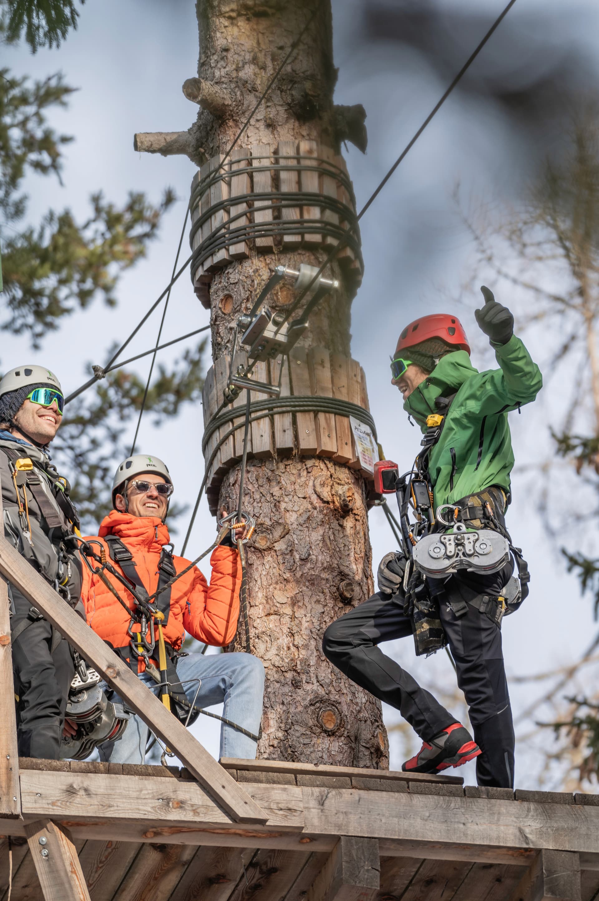 Instructors on the platform preparing adventurer for launch