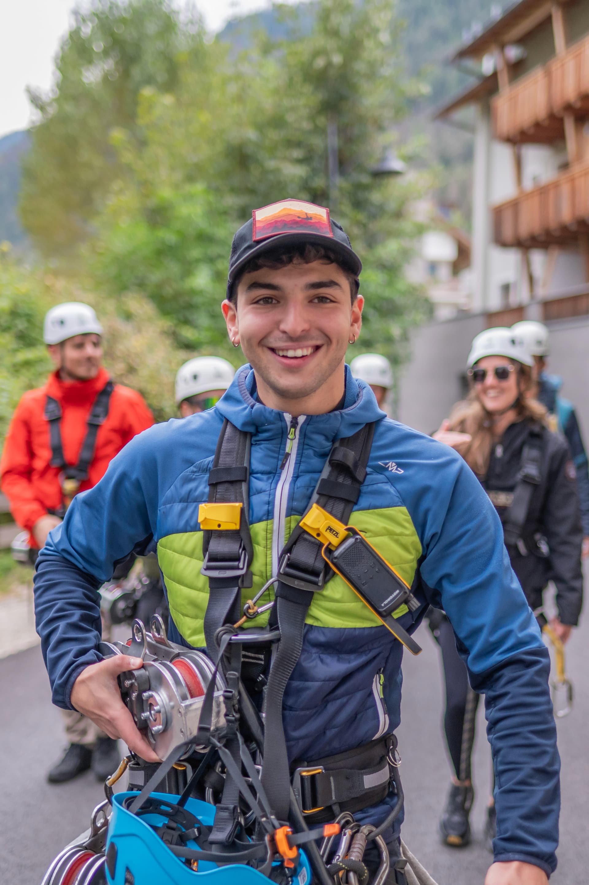Instructor ready with zipline equipment