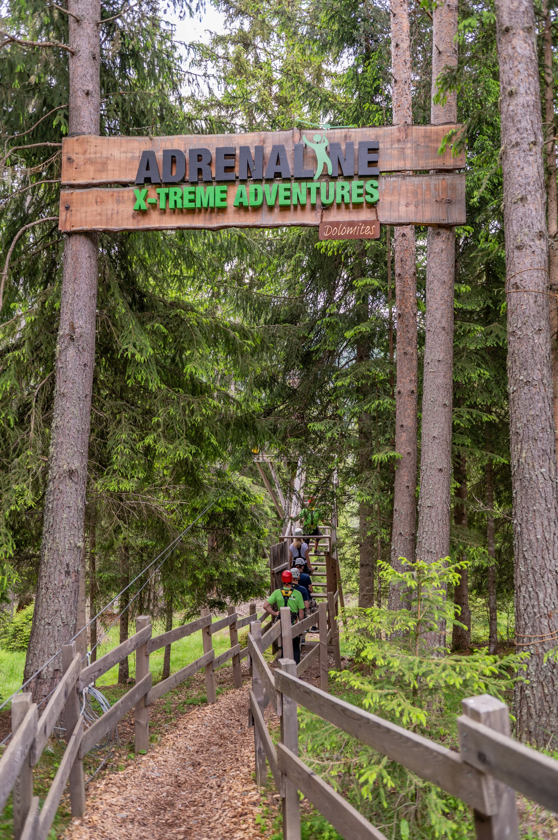 Entrance to Adrenaline X-Treme Adventures park in the forest